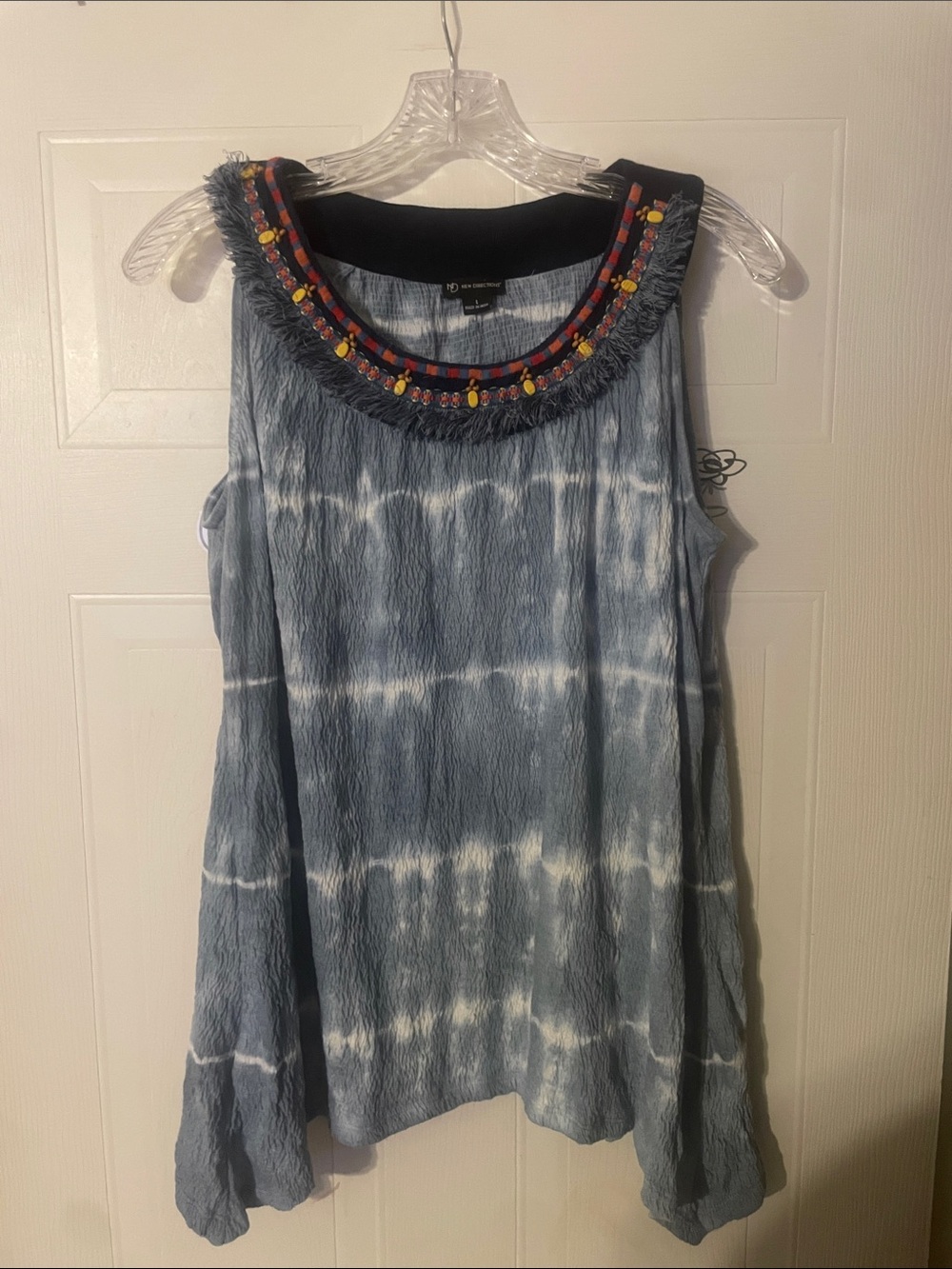 new directions Blue Tie-Dye Sleeveless Dress with Beaded Neckline